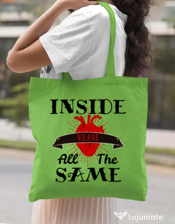 Sacosa din panza Inside we’re all the same Verde mar