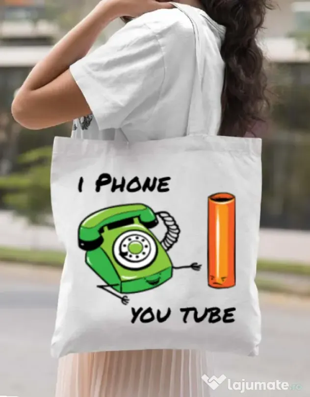 Sacosa din panza Iphone youtube Alb