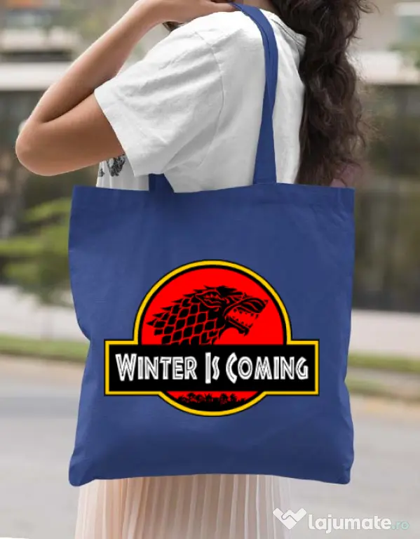 Sacosa din panza Jurassic winter Albastru regal