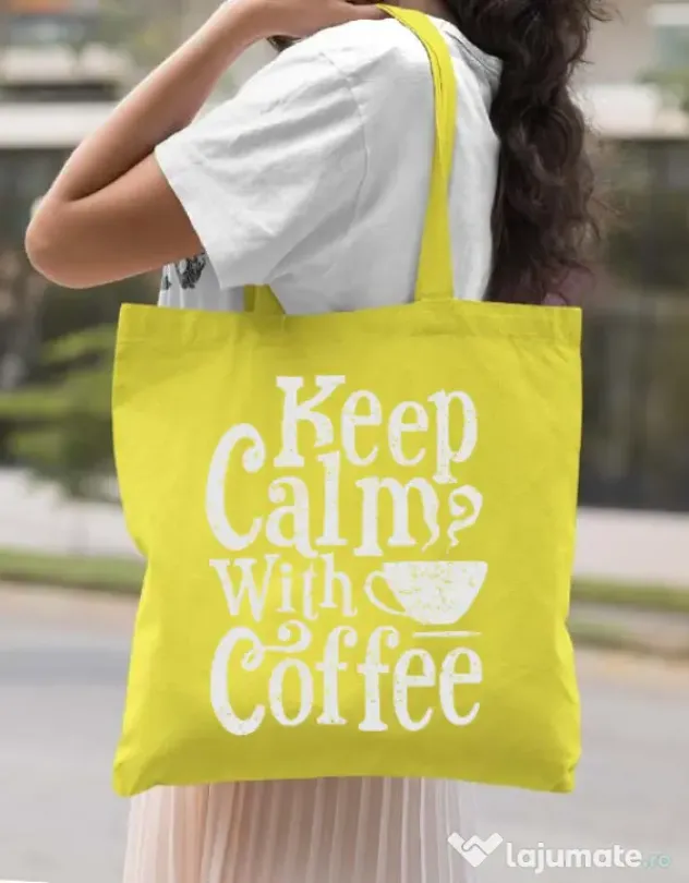 Sacosa din panza Keep Calm With Coffee Galben