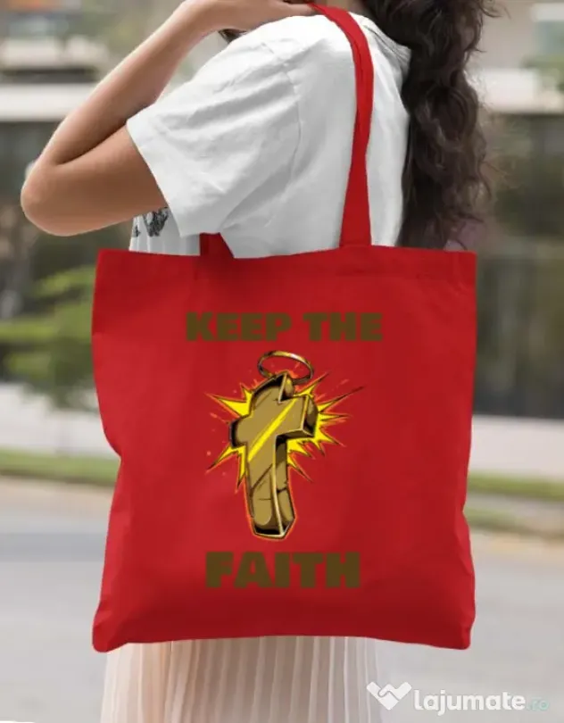 Sacosa din panza Keep the Faith Rosu