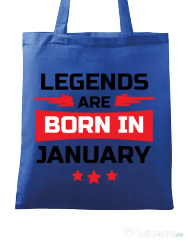 Sacosa din panza Legends are born in January Albastru regal