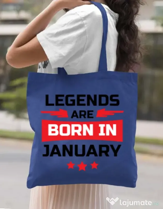 Sacosa din panza Legends are born in January Albastru regal