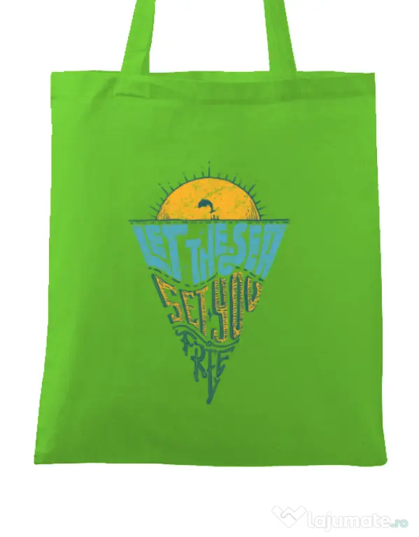Sacosa din panza Let the sea, Set you free Verde mar