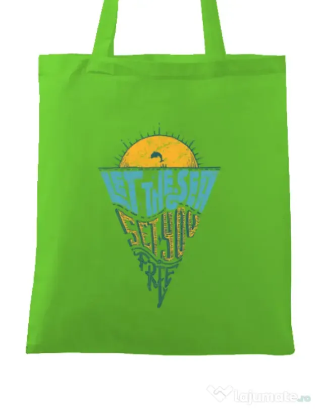 Sacosa din panza Let the sea, Set you free Verde mar