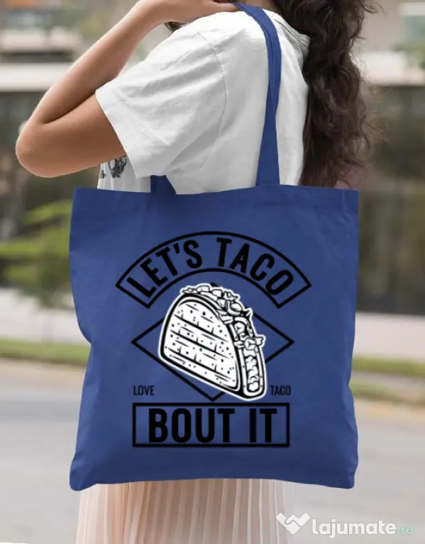Sacosa din panza Let’s taco Albastru regal