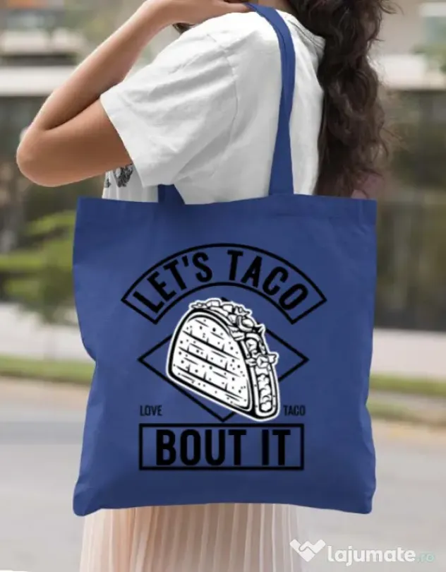 Sacosa din panza Let’s taco Albastru regal