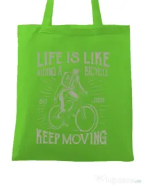 Sacosa din panza Life Is Like Riding A Bicycle Verde mar