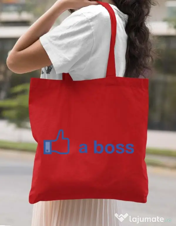 Sacosa din panza Like a boss Facebook Rosu