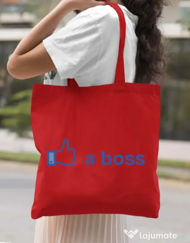 Sacosa din panza Like a boss Facebook Rosu
