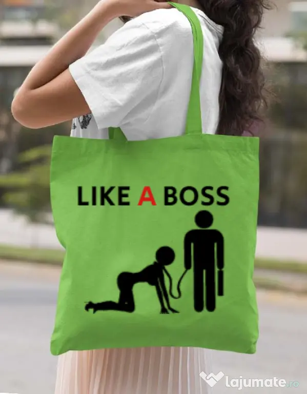 Sacosa din panza Like a boss Verde mar