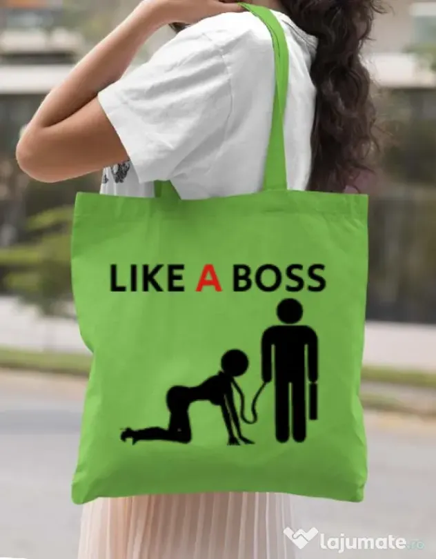 Sacosa din panza Like a boss Verde mar