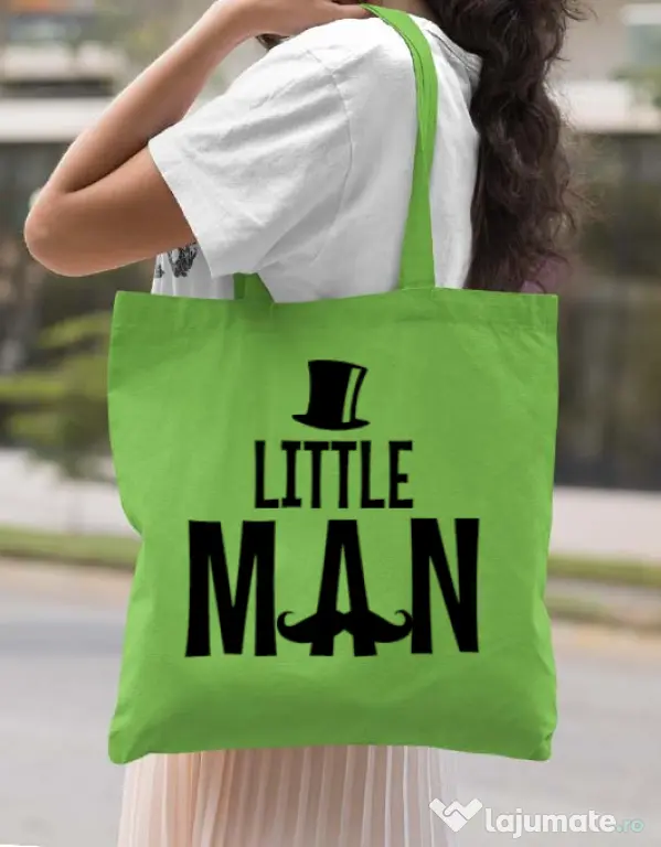 Sacosa din panza Little man Verde mar