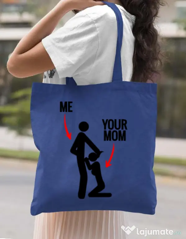 Sacosa din panza Me your mom Albastru regal