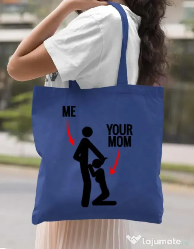 Sacosa din panza Me your mom Albastru regal