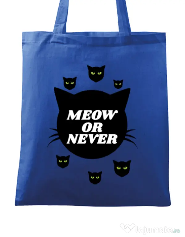 Sacosa din panza Meow or never Albastru regal