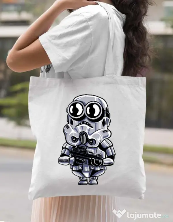 Sacosa din panza Minion trooper Alb