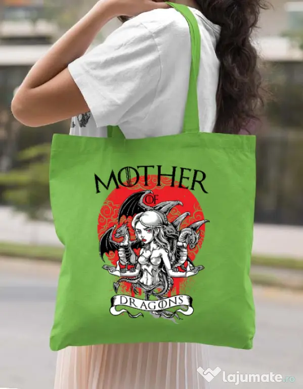 Sacosa din panza Mother of dragons Verde mar