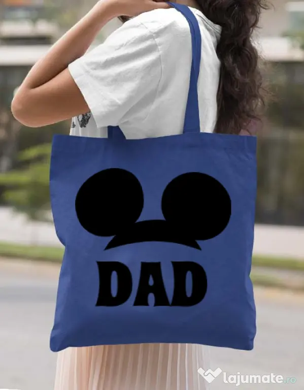Sacosa din panza Mouse dad Albastru regal