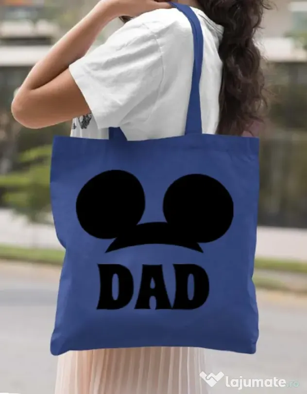 Sacosa din panza Mouse dad Albastru regal