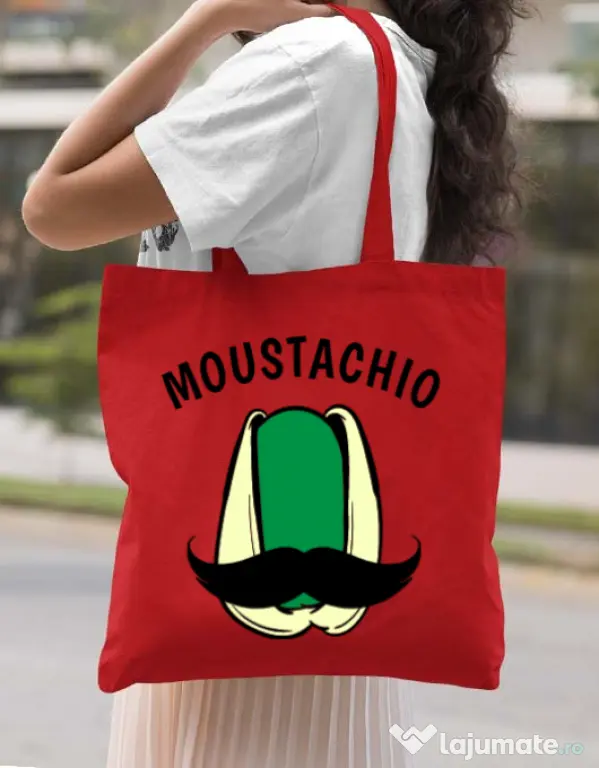Sacosa din panza Moustachio Rosu