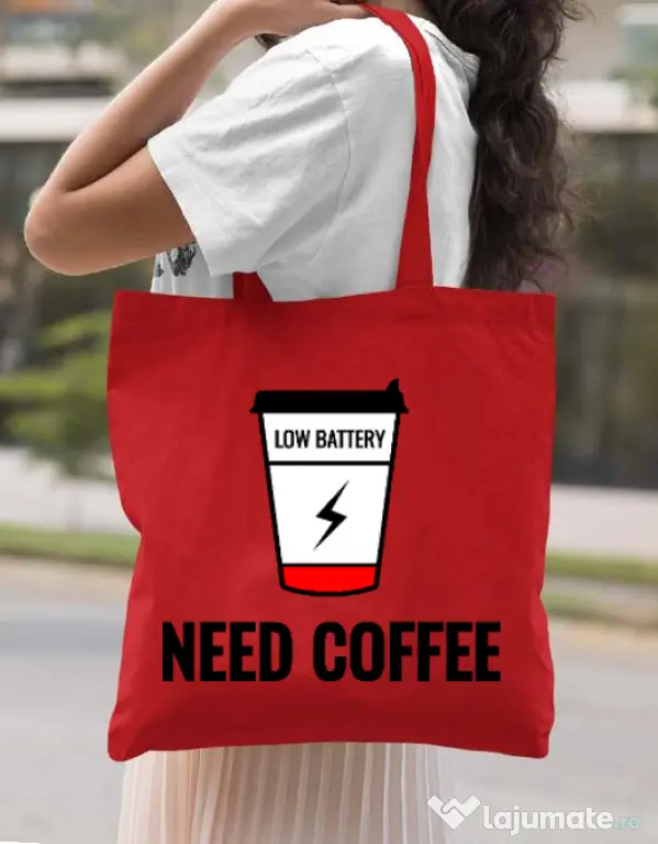 Sacosa din panza Need coffee Rosu