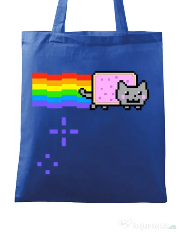 Sacosa din panza Nyan cat Albastru regal