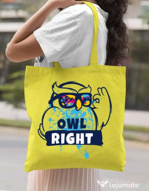 Sacosa din panza Owl right Galben
