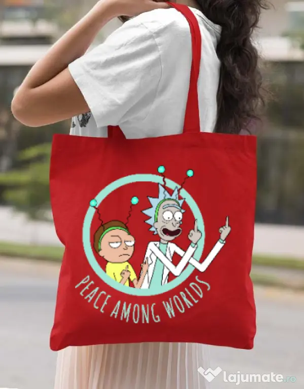 Sacosa din panza Peace among worlds Rosu