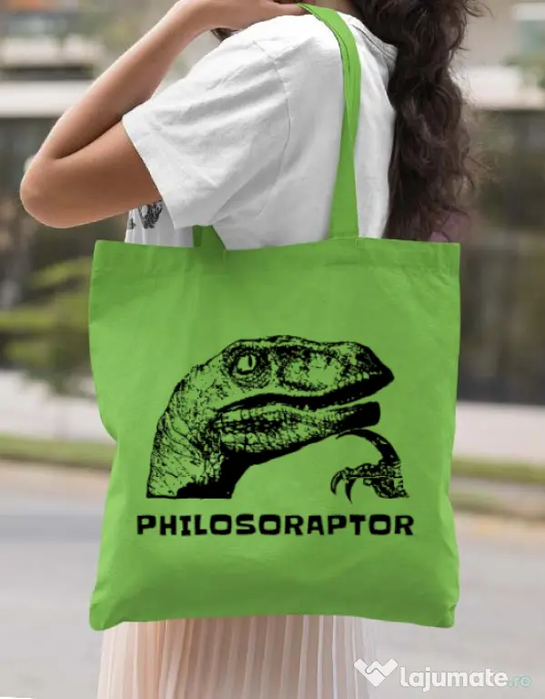 Sacosa din panza Philosoraptor Verde mar