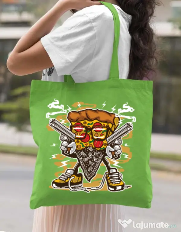 Sacosa din panza Pizza Gangster Verde mar
