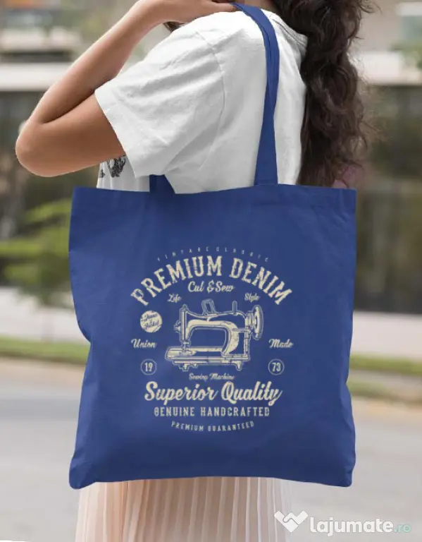 Sacosa din panza Premium Denim Albastru regal