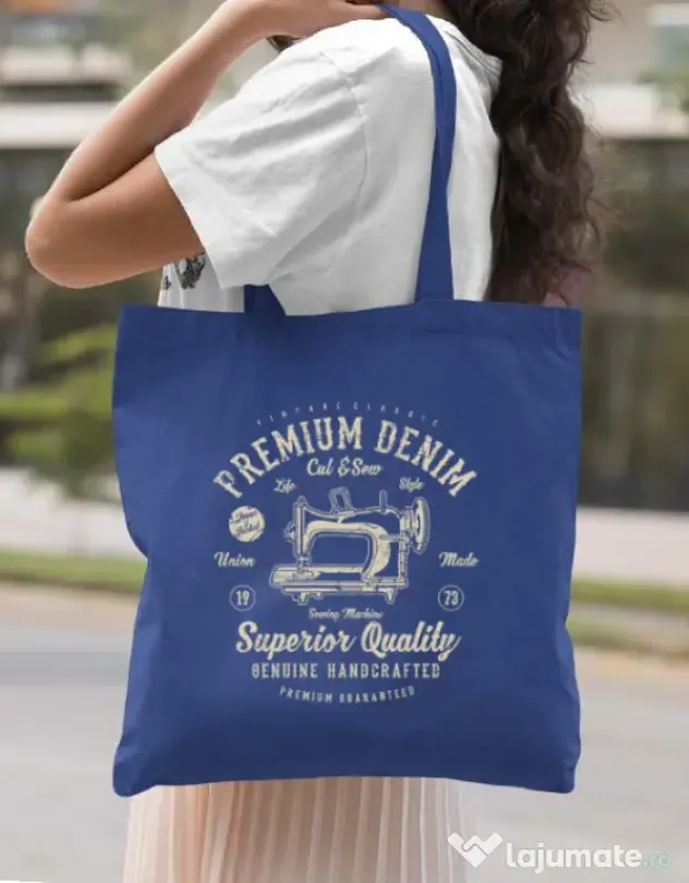 Sacosa din panza Premium Denim Albastru regal