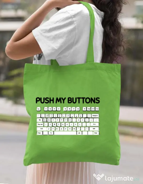 Sacosa din panza Push my buttons Verde mar