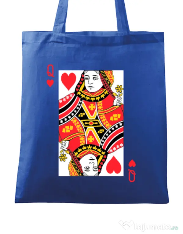 Sacosa din panza Queen of hearts Albastru regal