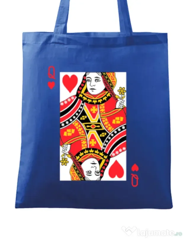 Sacosa din panza Queen of hearts Albastru regal