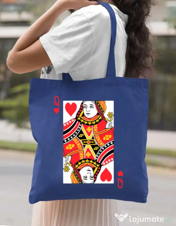Sacosa din panza Queen of hearts Albastru regal