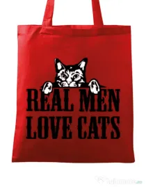 Sacosa din panza Real men love cats Rosu