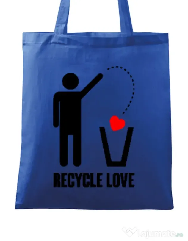 Sacosa din panza Recycle love Albastru regal