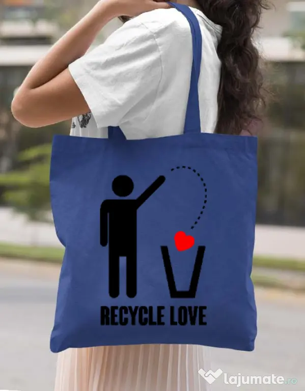 Sacosa din panza Recycle love Albastru regal