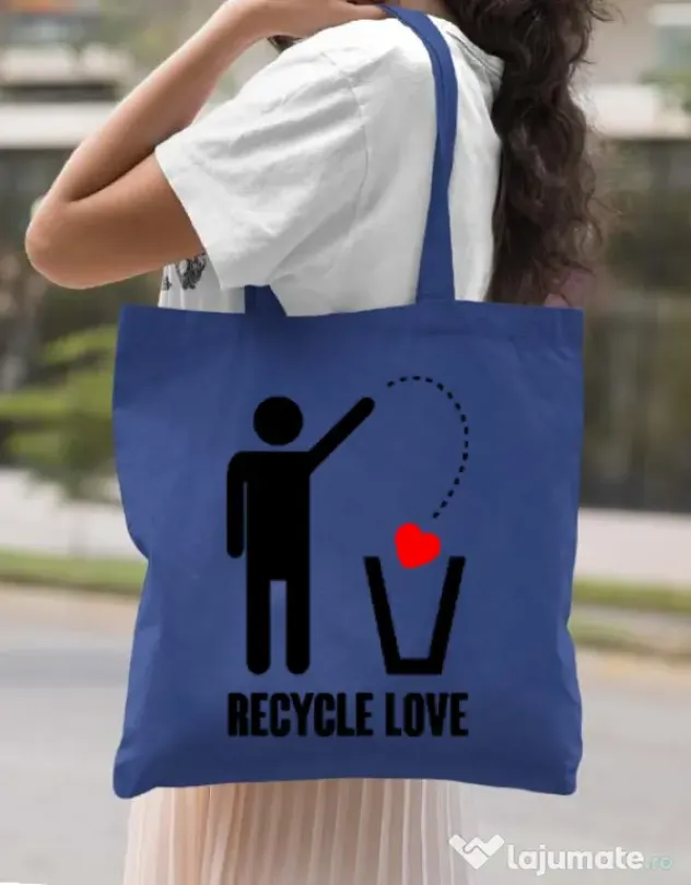 Sacosa din panza Recycle love Albastru regal