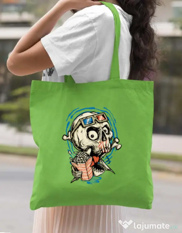 Sacosa din panza Skull Movie Verde mar