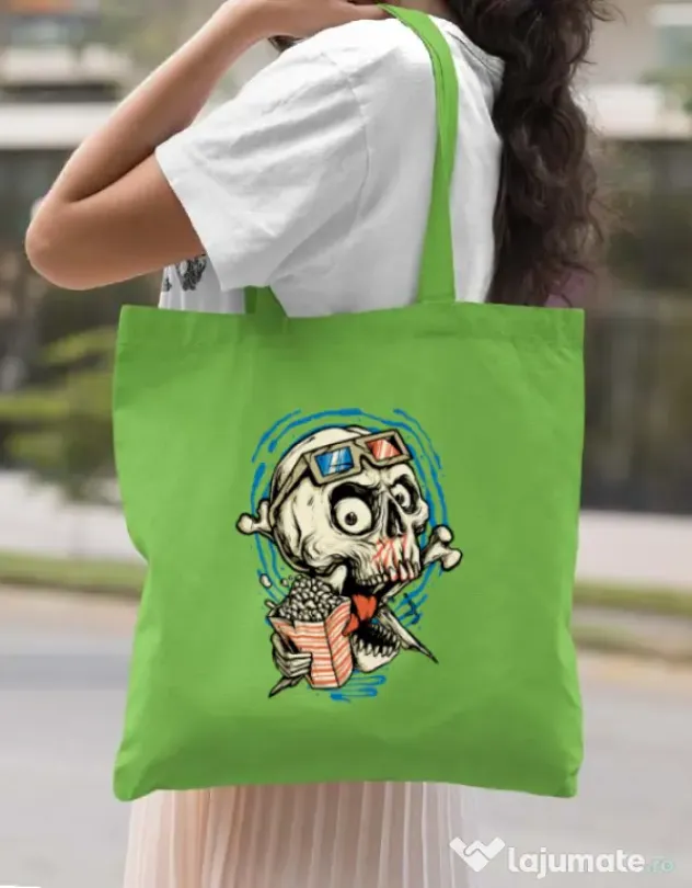 Sacosa din panza Skull Movie Verde mar
