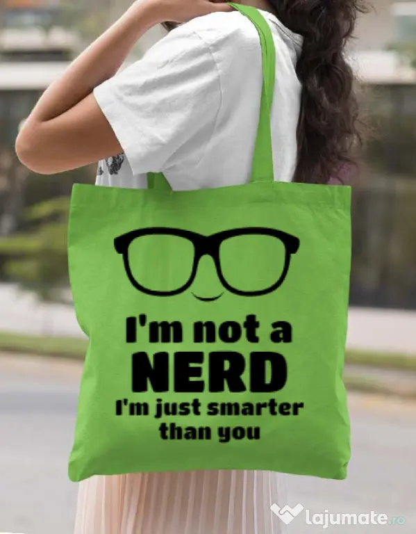 Sacosa din panza Smarter than you Verde mar