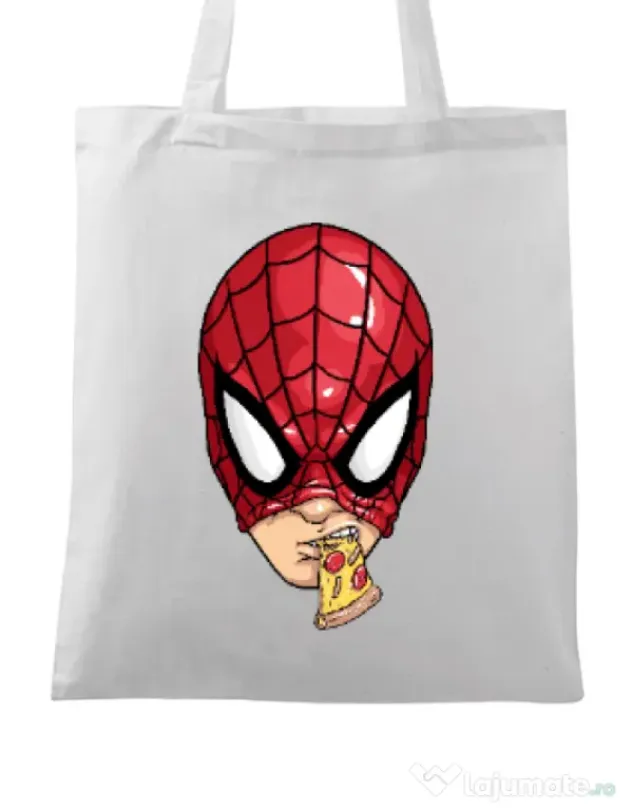Sacosa din panza Spiderman pizza Alb