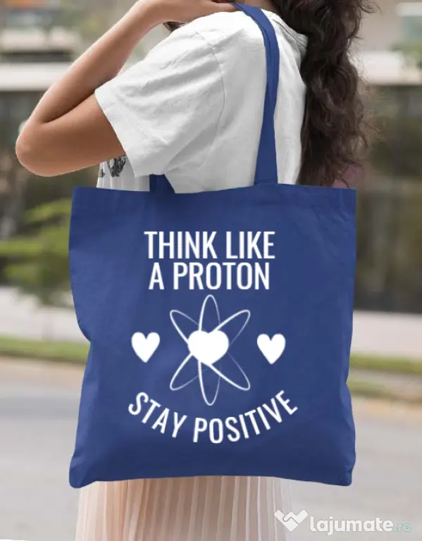 Sacosa din panza Stay positive Albastru regal