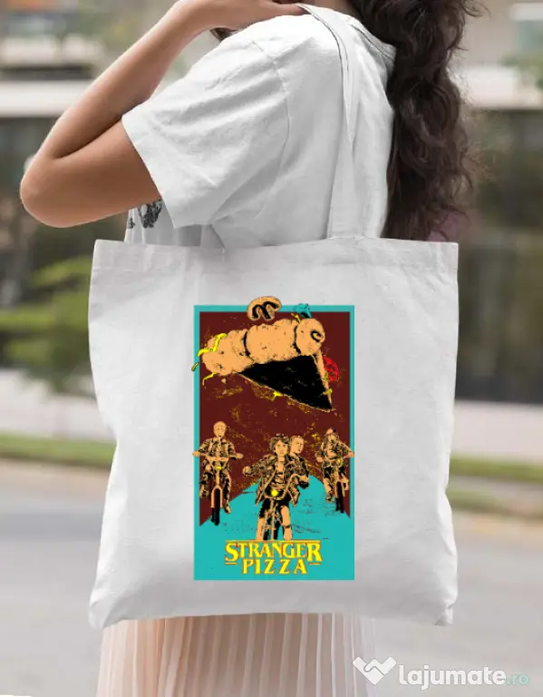 Sacosa din panza Stranger pizza Alb