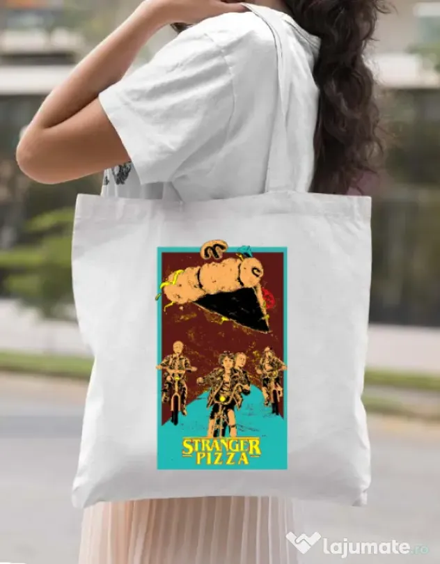 Sacosa din panza Stranger pizza Alb