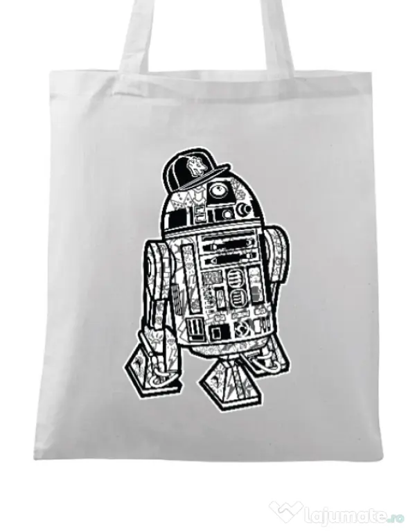 Sacosa din panza Street R2D2 Alb