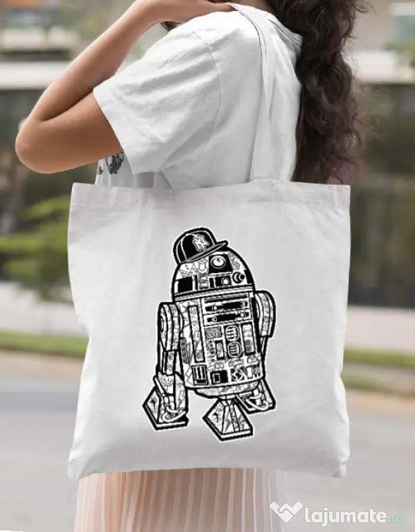 Sacosa din panza Street R2D2 Alb